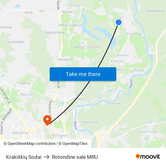 Krakiškių Sodai to Rotondine sale MRU map