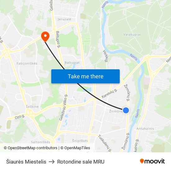 Šiaurės Miestelis to Rotondine sale MRU map