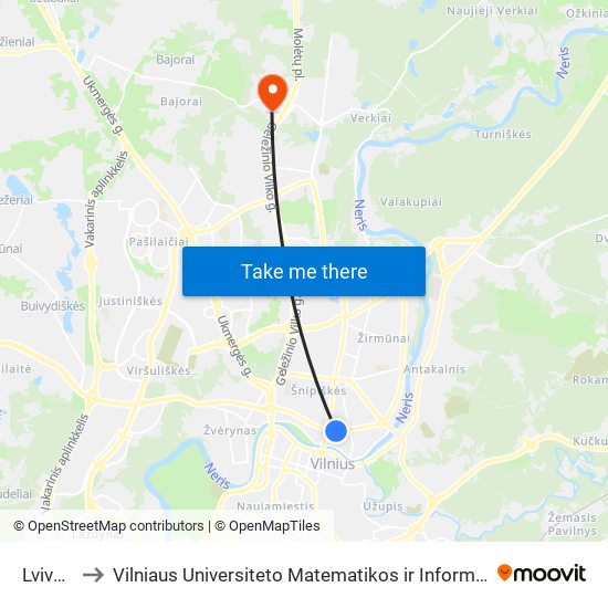 Lvivo St. to Vilniaus Universiteto Matematikos ir Informatikos Institutas map