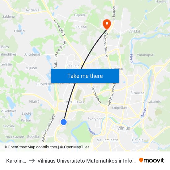 Karoliniškės to Vilniaus Universiteto Matematikos ir Informatikos Institutas map