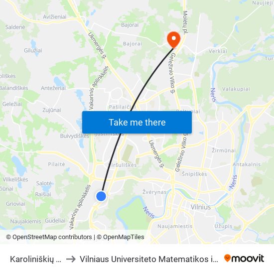 Karoliniškių Poliklinika to Vilniaus Universiteto Matematikos ir Informatikos Institutas map