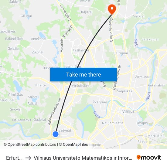 Erfurto St. to Vilniaus Universiteto Matematikos ir Informatikos Institutas map