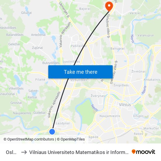 Oslo St. to Vilniaus Universiteto Matematikos ir Informatikos Institutas map