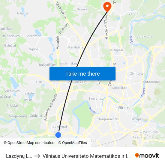 Lazdynų Ligoninė to Vilniaus Universiteto Matematikos ir Informatikos Institutas map
