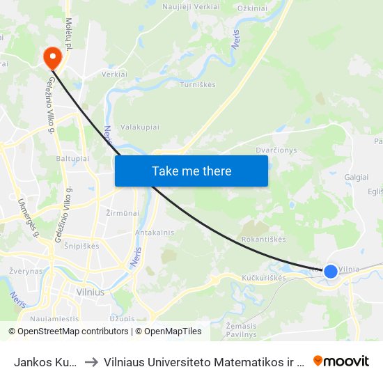 Jankos Kupalos St. to Vilniaus Universiteto Matematikos ir Informatikos Institutas map