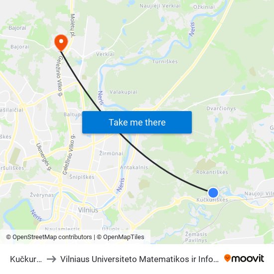 Kučkuriškės to Vilniaus Universiteto Matematikos ir Informatikos Institutas map