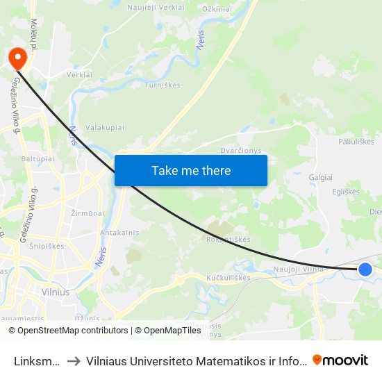 Linksmoji St. to Vilniaus Universiteto Matematikos ir Informatikos Institutas map