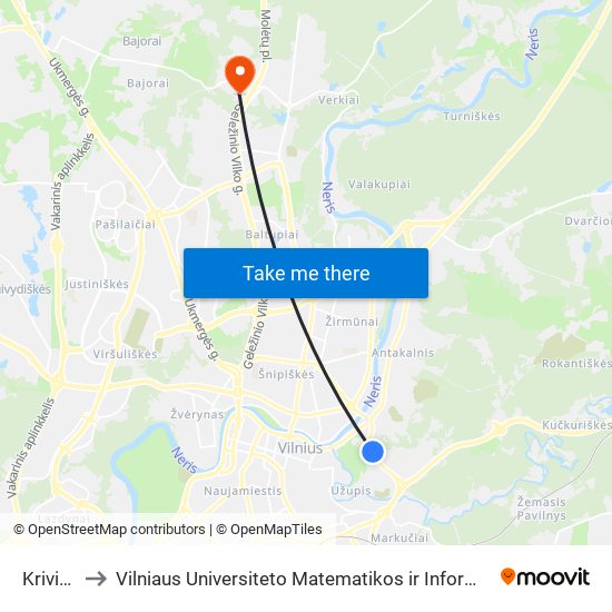 Krivių St. to Vilniaus Universiteto Matematikos ir Informatikos Institutas map