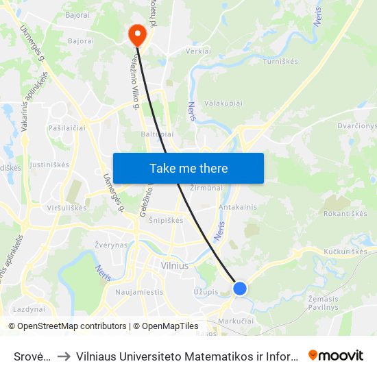 Srovės St. to Vilniaus Universiteto Matematikos ir Informatikos Institutas map