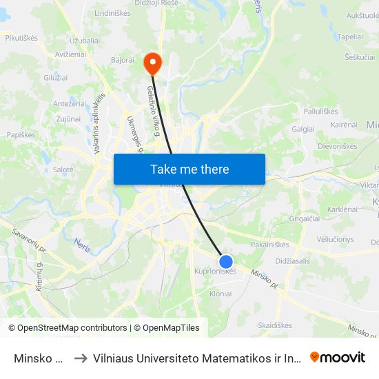 Minsko Plentas to Vilniaus Universiteto Matematikos ir Informatikos Institutas map