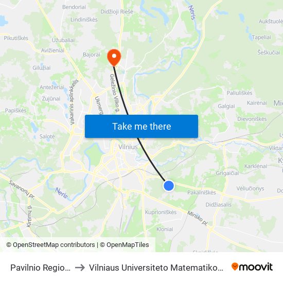Pavilnio Regioninis Parkas to Vilniaus Universiteto Matematikos ir Informatikos Institutas map