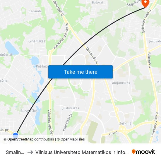 Smalinės St. to Vilniaus Universiteto Matematikos ir Informatikos Institutas map