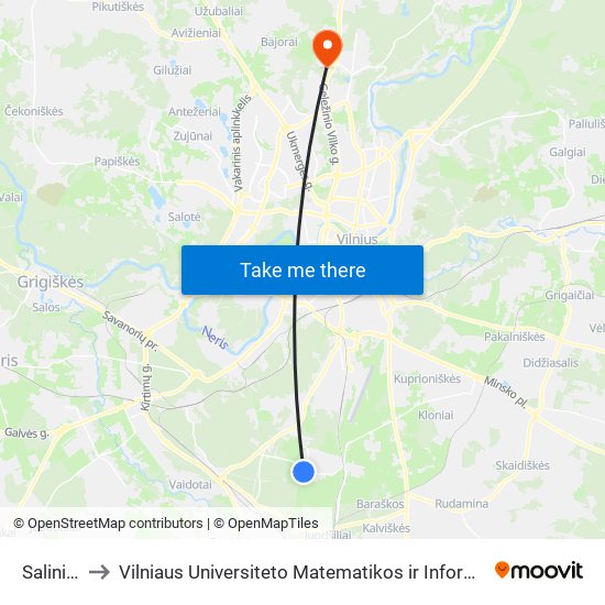 Salininkai to Vilniaus Universiteto Matematikos ir Informatikos Institutas map