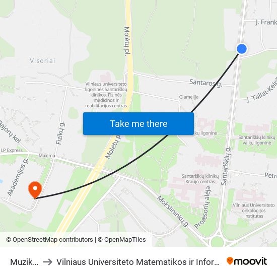 Muzikų St. to Vilniaus Universiteto Matematikos ir Informatikos Institutas map