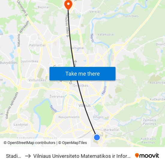 Stadionas to Vilniaus Universiteto Matematikos ir Informatikos Institutas map