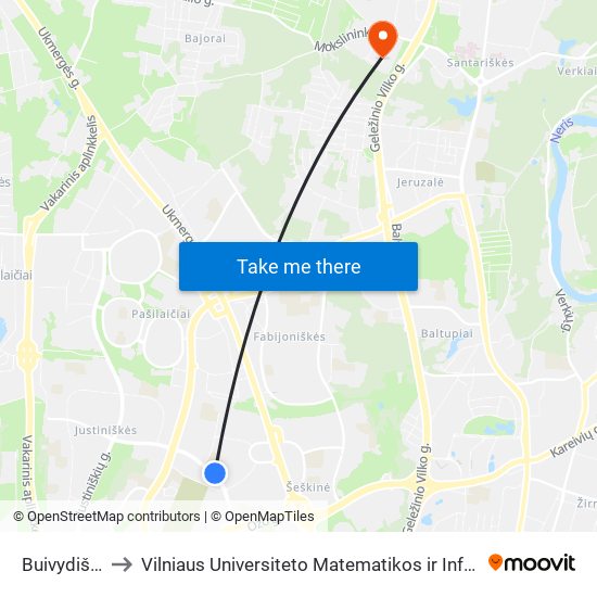 Buivydiškių St. to Vilniaus Universiteto Matematikos ir Informatikos Institutas map