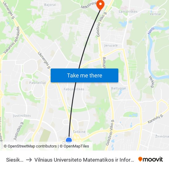 Siesikų St. to Vilniaus Universiteto Matematikos ir Informatikos Institutas map