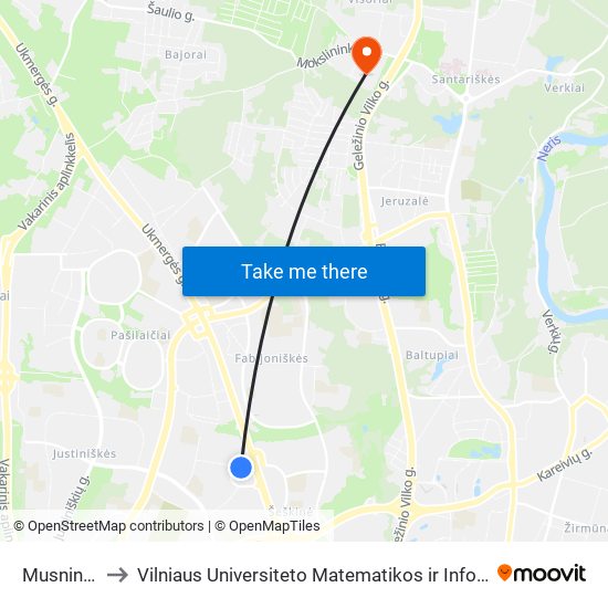 Musninkų St. to Vilniaus Universiteto Matematikos ir Informatikos Institutas map