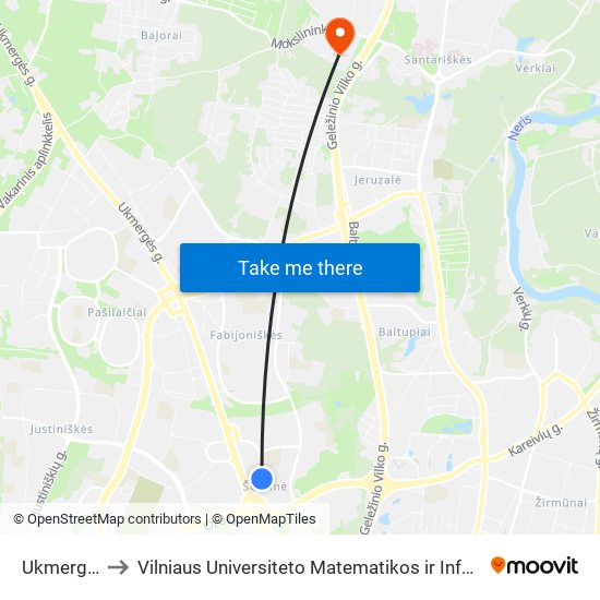 Ukmergės St. to Vilniaus Universiteto Matematikos ir Informatikos Institutas map