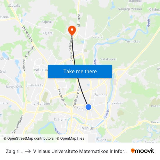 Žalgirio St. to Vilniaus Universiteto Matematikos ir Informatikos Institutas map