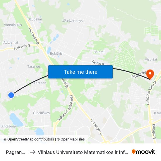 Pagrandos St. to Vilniaus Universiteto Matematikos ir Informatikos Institutas map