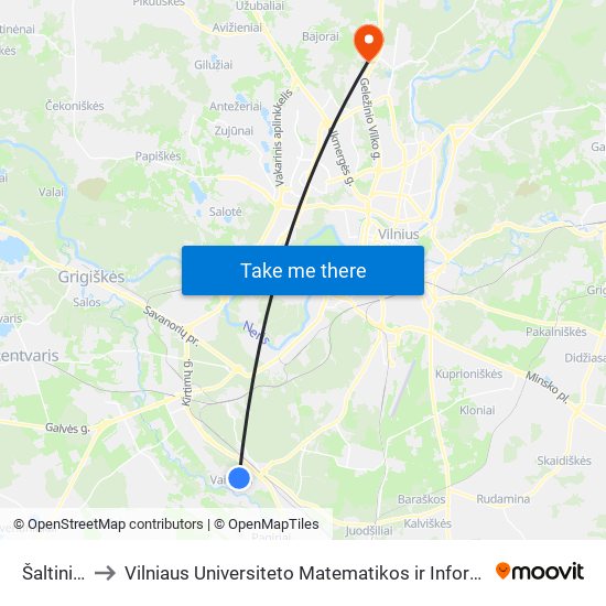 Šaltinio St. to Vilniaus Universiteto Matematikos ir Informatikos Institutas map