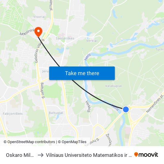 Oskaro Milašiaus St. to Vilniaus Universiteto Matematikos ir Informatikos Institutas map