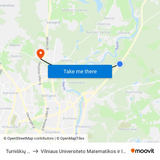 Turniškių Miškas to Vilniaus Universiteto Matematikos ir Informatikos Institutas map