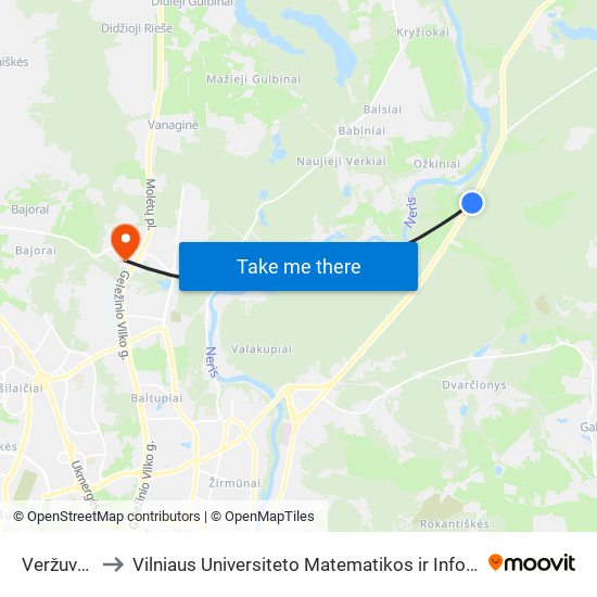 Veržuvos St. to Vilniaus Universiteto Matematikos ir Informatikos Institutas map