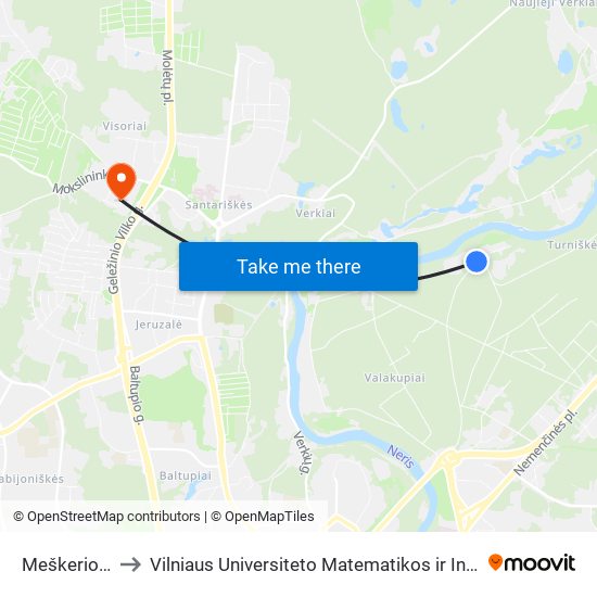 Meškeriotojų St. to Vilniaus Universiteto Matematikos ir Informatikos Institutas map