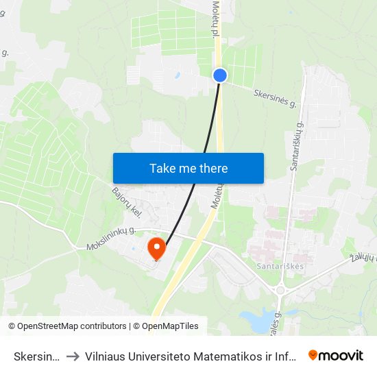 Skersinės St. to Vilniaus Universiteto Matematikos ir Informatikos Institutas map