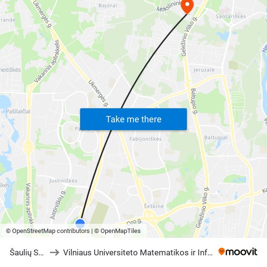 Šaulių Sąjunga to Vilniaus Universiteto Matematikos ir Informatikos Institutas map