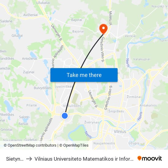 Sietyno St. to Vilniaus Universiteto Matematikos ir Informatikos Institutas map