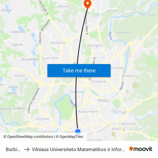 Burbiškės to Vilniaus Universiteto Matematikos ir Informatikos Institutas map