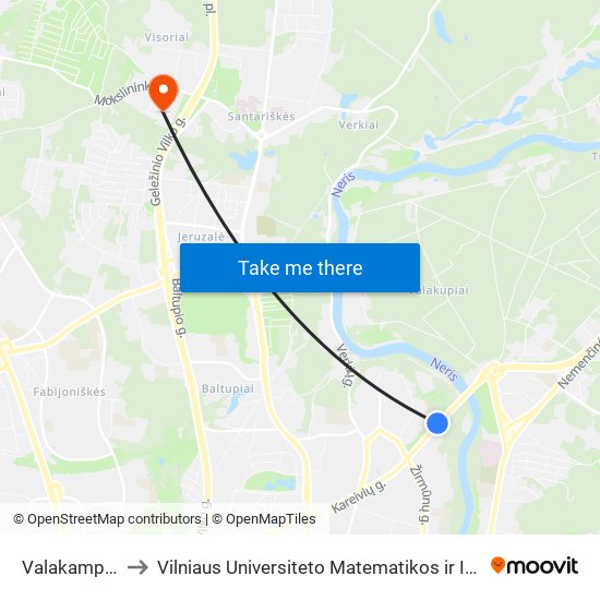 Valakampių Tiltas to Vilniaus Universiteto Matematikos ir Informatikos Institutas map
