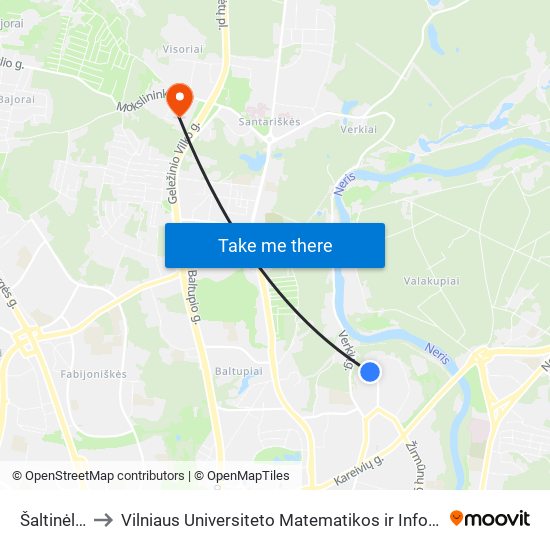 Šaltinėlio St. to Vilniaus Universiteto Matematikos ir Informatikos Institutas map