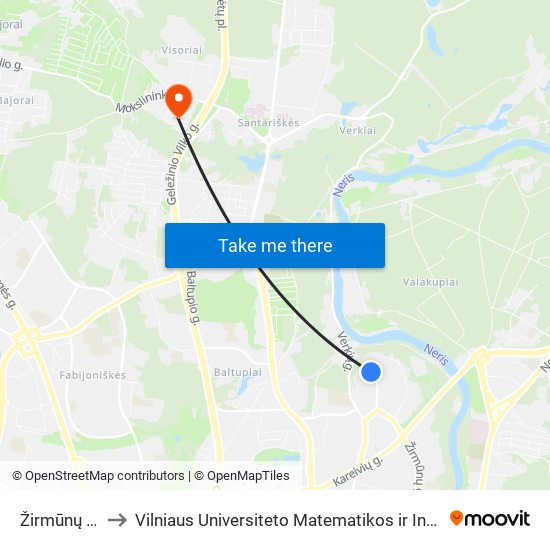 Žirmūnų Žiedas to Vilniaus Universiteto Matematikos ir Informatikos Institutas map