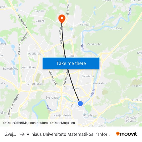 Žvejų St. to Vilniaus Universiteto Matematikos ir Informatikos Institutas map