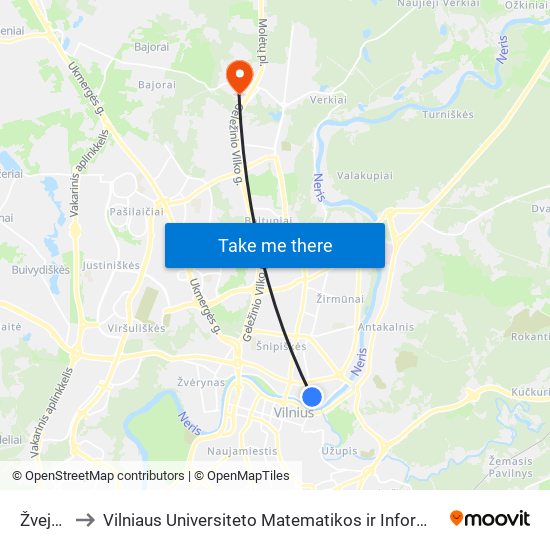 Žvejų St. to Vilniaus Universiteto Matematikos ir Informatikos Institutas map