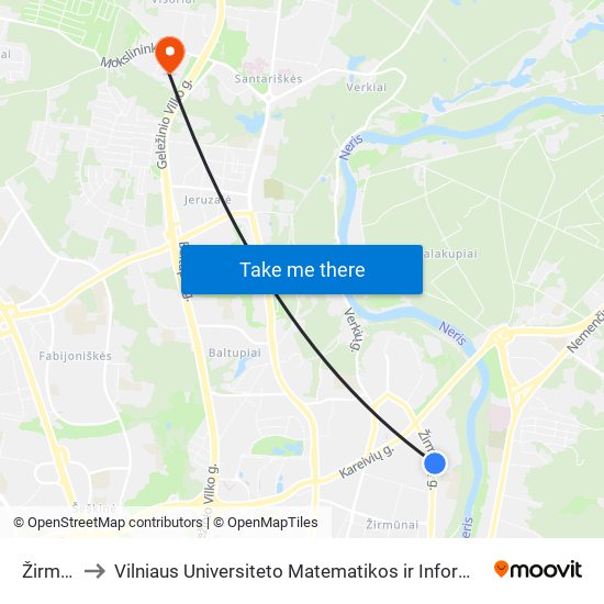 Žirmūnai to Vilniaus Universiteto Matematikos ir Informatikos Institutas map