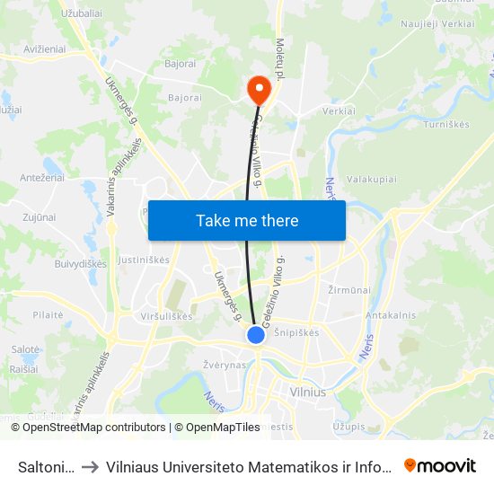 Saltoniškės to Vilniaus Universiteto Matematikos ir Informatikos Institutas map