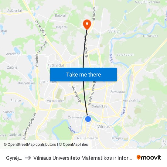 Gynėjų St. to Vilniaus Universiteto Matematikos ir Informatikos Institutas map