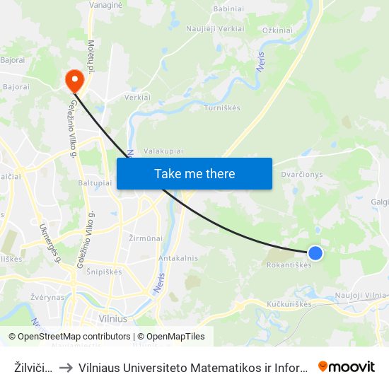 Žilvičių St. to Vilniaus Universiteto Matematikos ir Informatikos Institutas map