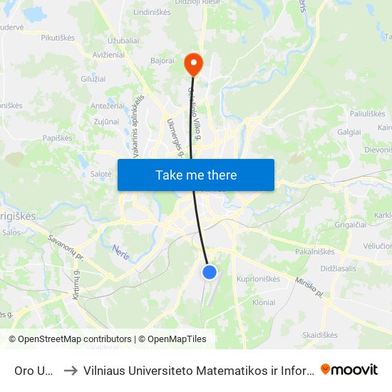 Oro Uostas to Vilniaus Universiteto Matematikos ir Informatikos Institutas map