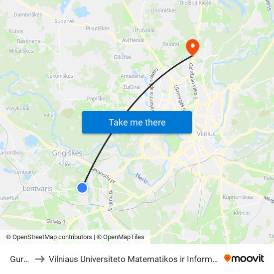 Gureliai to Vilniaus Universiteto Matematikos ir Informatikos Institutas map