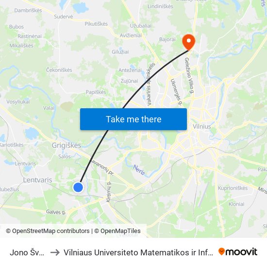 Jono Švažo St. to Vilniaus Universiteto Matematikos ir Informatikos Institutas map