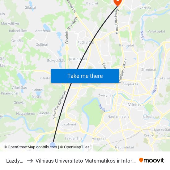 Lazdynėliai to Vilniaus Universiteto Matematikos ir Informatikos Institutas map