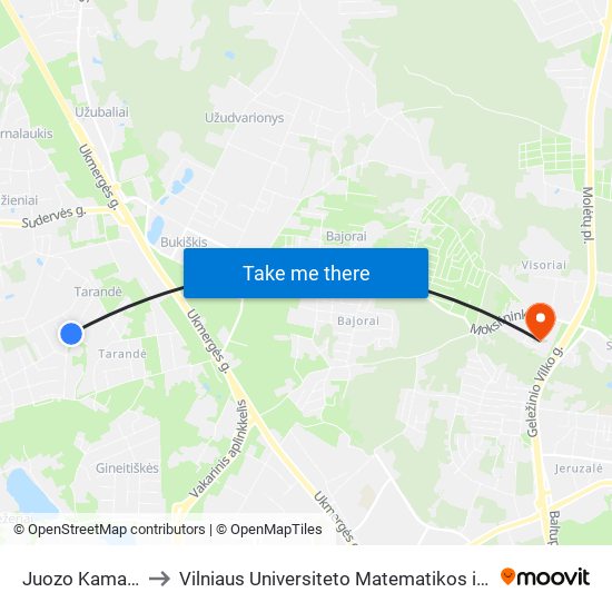 Juozo Kamarausko St. to Vilniaus Universiteto Matematikos ir Informatikos Institutas map