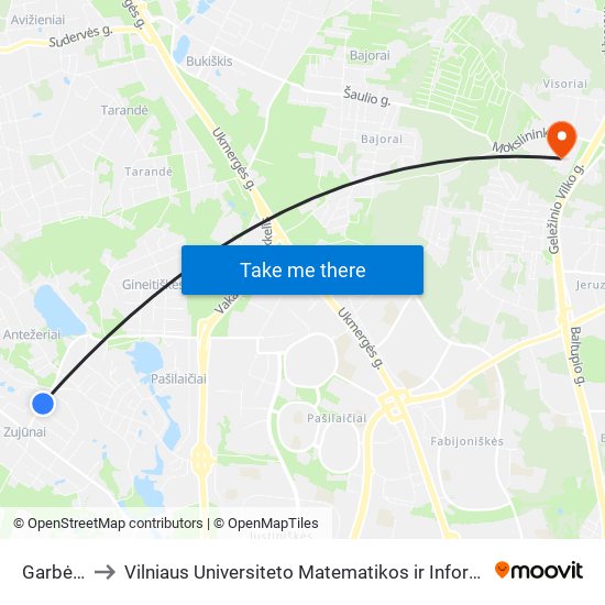 Garbės St. to Vilniaus Universiteto Matematikos ir Informatikos Institutas map