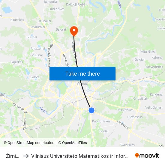 Žirnių St. to Vilniaus Universiteto Matematikos ir Informatikos Institutas map